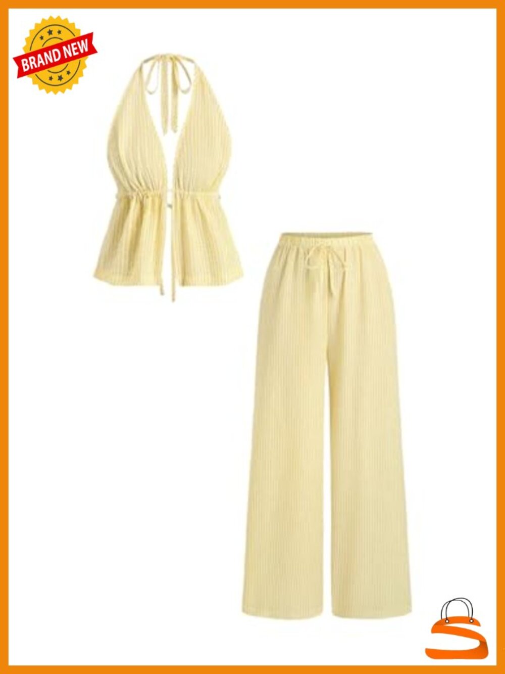 Two Piece Striped Halter Top and Wide Leg Pants Set